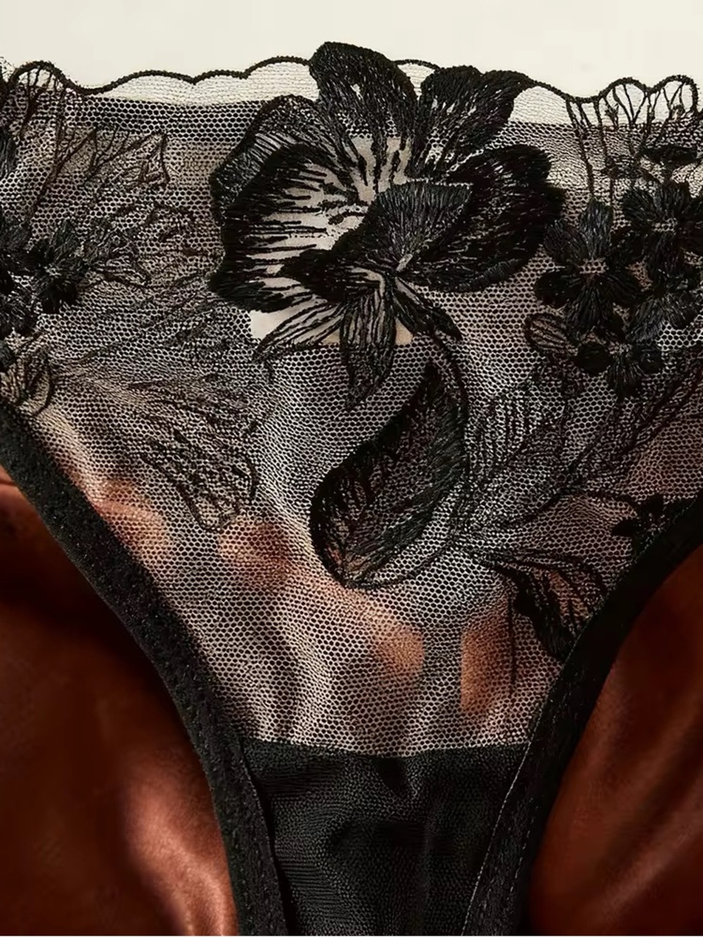 Black Sheer Floral Embroidered Bra & Thong Set - Picture 3 of 4
